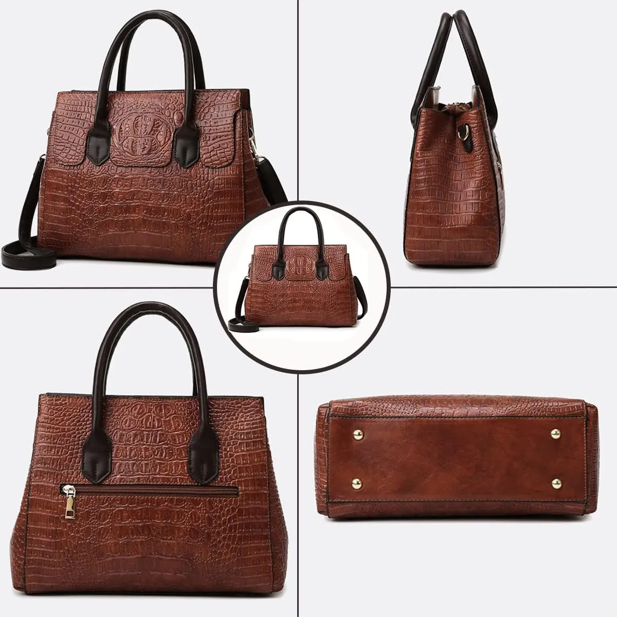 XXGJOALD-Women Crocodile Pattern Handbag Fashion Shoulder Bag PU Leather Tote Designer Purse Classic Top-Handle Satchel
