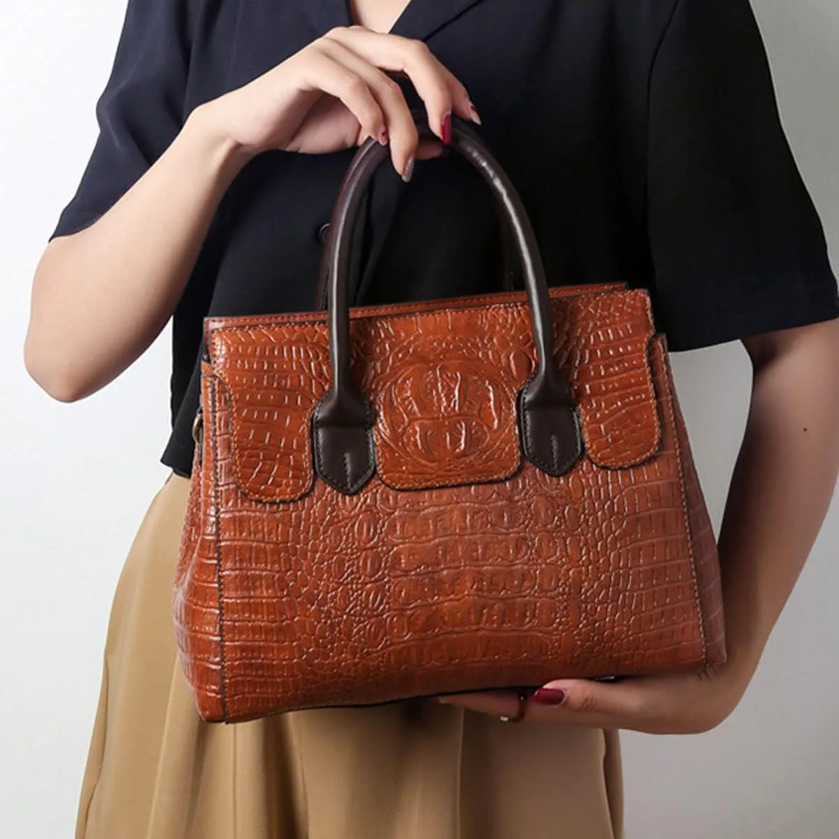 XXGJOALD-Women Crocodile Pattern Handbag Fashion Shoulder Bag PU Leather Tote Designer Purse Classic Top-Handle Satchel
