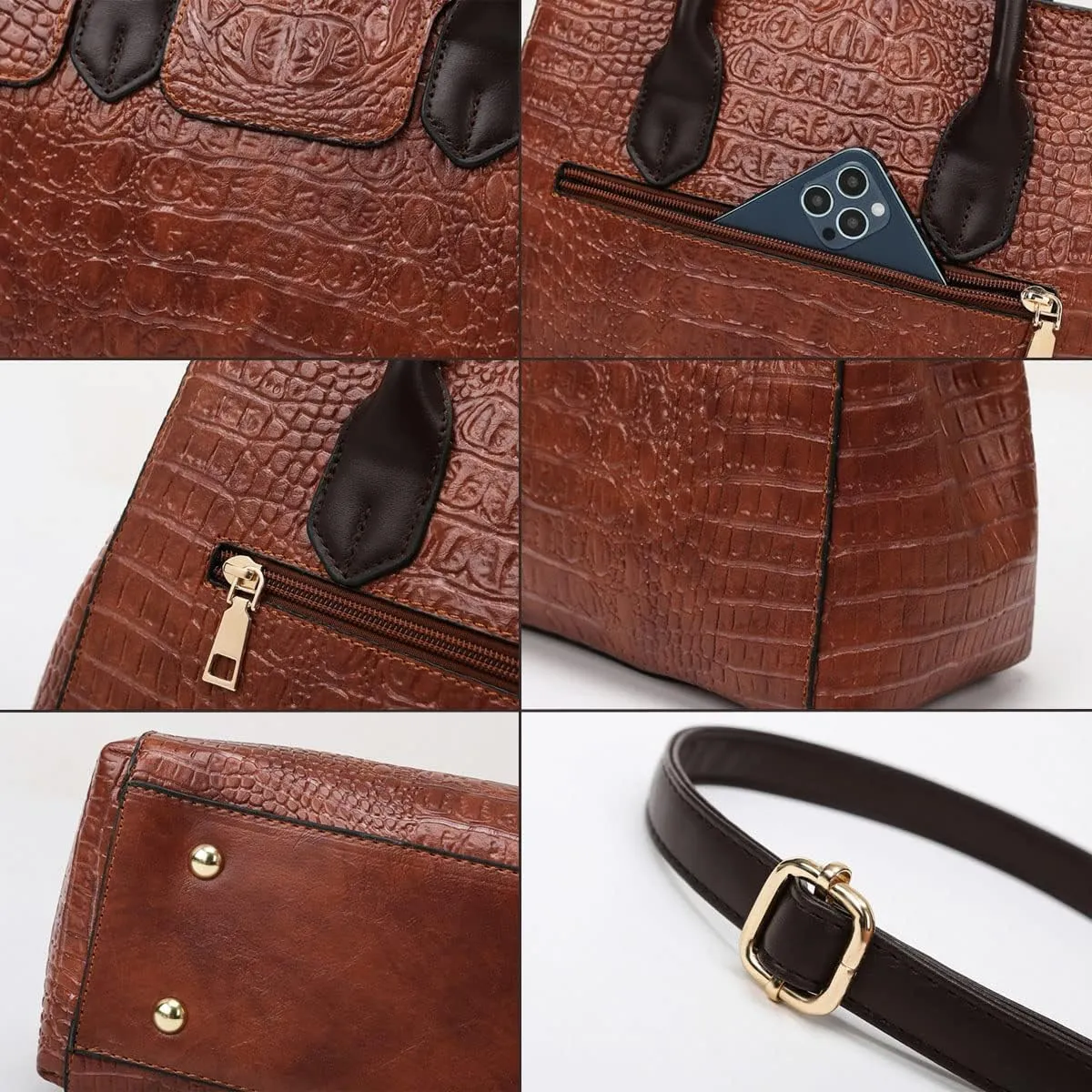 XXGJOALD-Women Crocodile Pattern Handbag Fashion Shoulder Bag PU Leather Tote Designer Purse Classic Top-Handle Satchel
