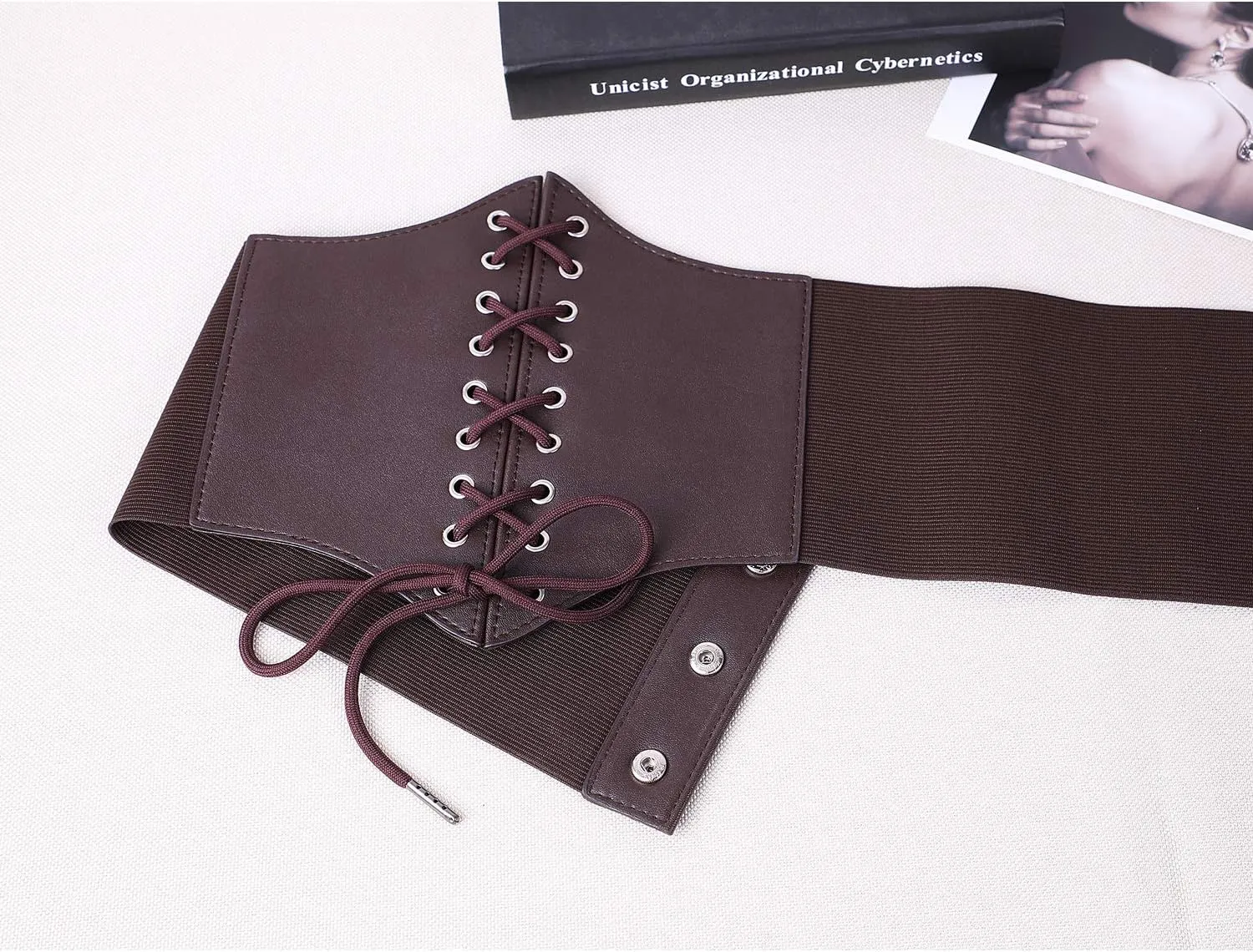 XZQTIVE Black Corset Waist Belt for Women, Wide Elastic Tie Waspie Belt for Dresses 4.7inch