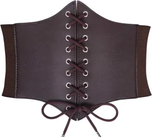 XZQTIVE Black Corset Waist Belt for Women, Wide Elastic Tie Waspie Belt for Dresses 4.7inch