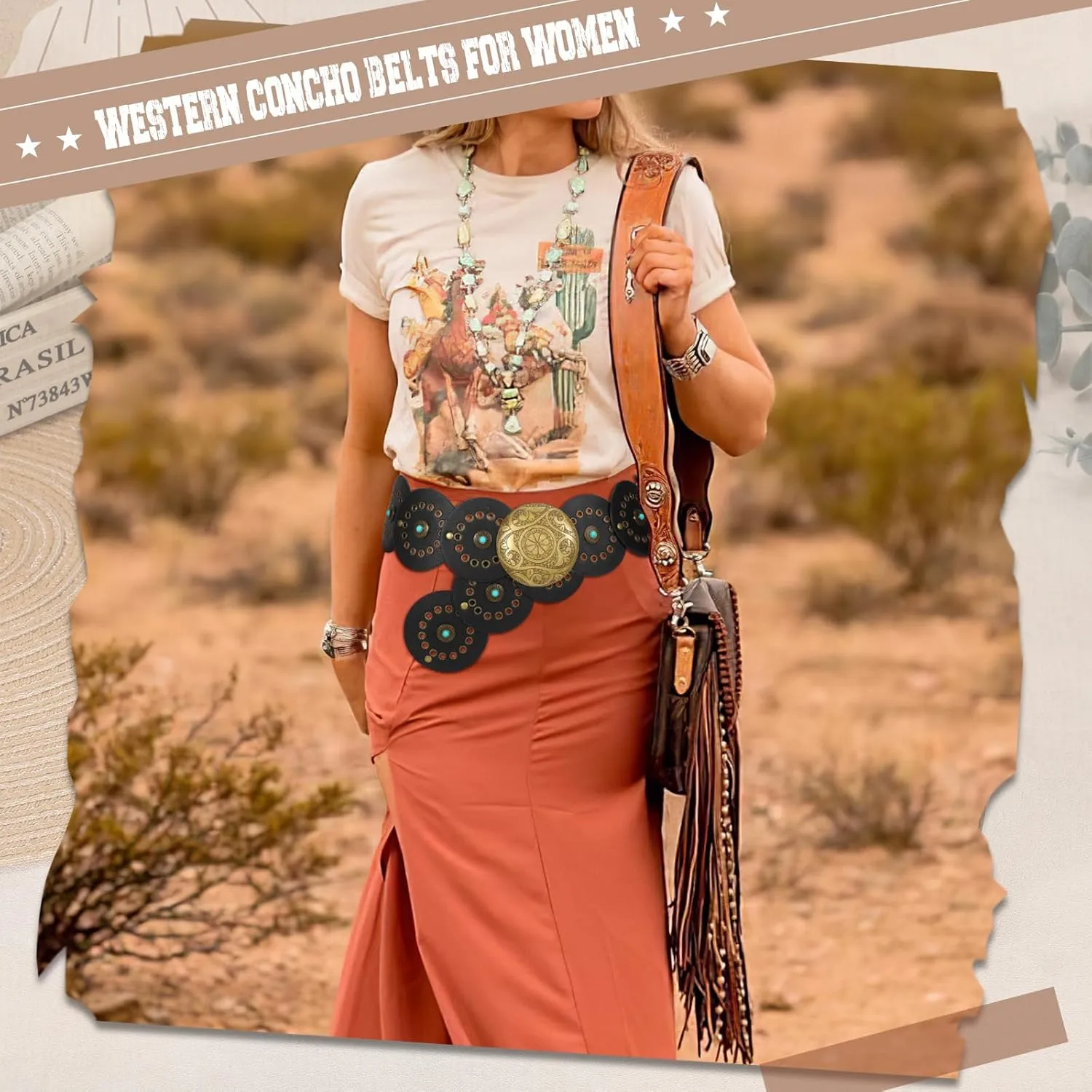 XZQTIVE Western PU Leather Belts for Woman Concho Cowgirl Cowboy Disc Belt for Ladies Wide Boho Country Waist Belts for Dress