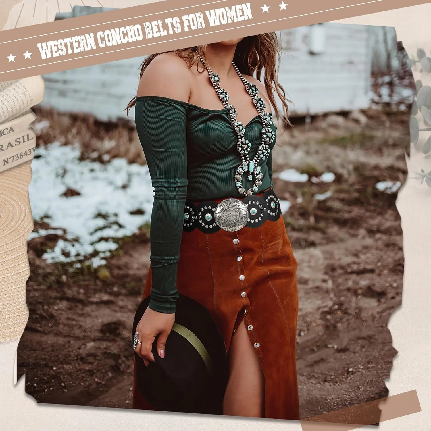 XZQTIVE Western PU Leather Belts for Woman Concho Cowgirl Cowboy Disc Belt for Ladies Wide Boho Country Waist Belts for Dress
