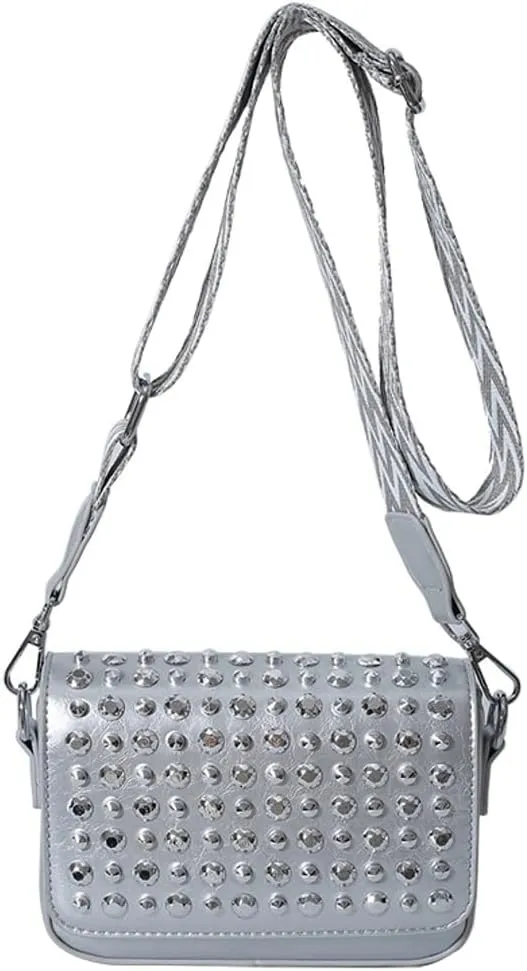 Y2k Crescent Crossbody Purse Women 90s Studded PU Leather Shoulder Satchels Hobo Bags Trendy Punk Underarm Tote Handbag