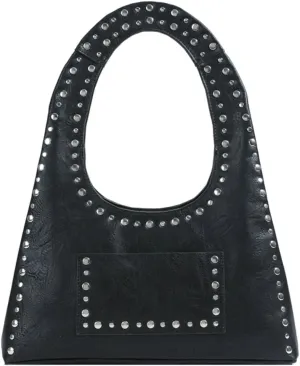 Y2k Crescent Hobo Bags Women 90s Trendy Studded Shoulder Satchels Crossbody Purse PU Leather Punk Underarm Tote Handbag