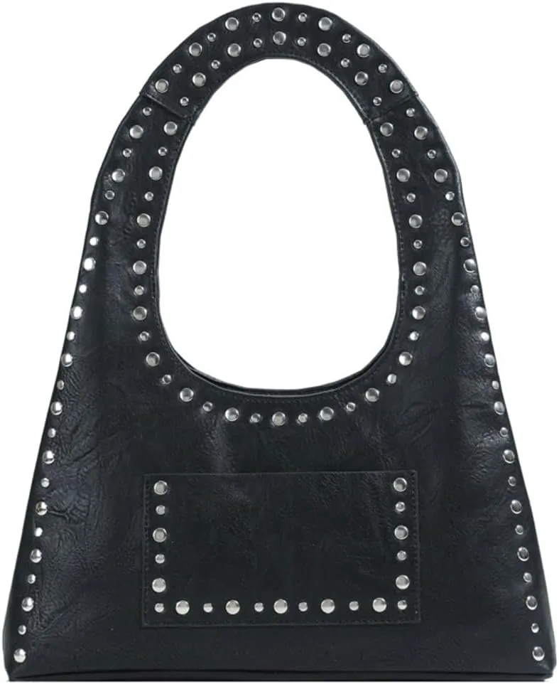 Y2k Crescent Hobo Bags Women 90s Trendy Studded Shoulder Satchels Crossbody Purse PU Leather Punk Underarm Tote Handbag