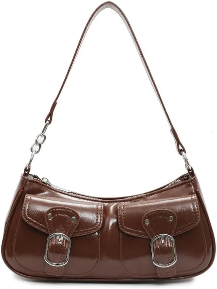 Y2k Hobo Bags Women 90s PU Leather Red Underarm Crescent Shoulder Bag Trendy Punk Crossbody Purse Slouchy Tote Handbag
