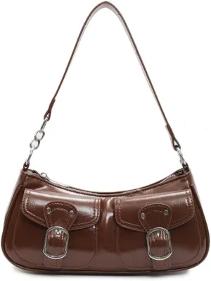 Y2k Hobo Bags Women 90s PU Leather Red Underarm Crescent Shoulder Bag Trendy Punk Crossbody Purse Slouchy Tote Handbag