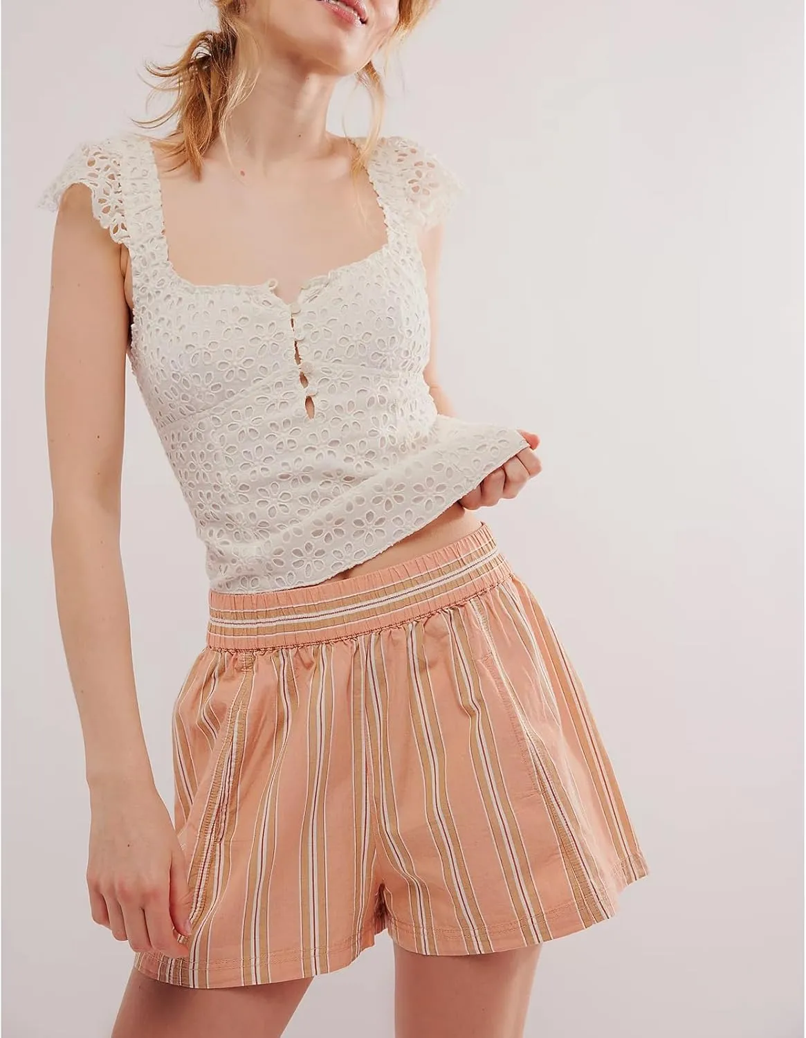 Y2k Striped Boxer Shorts Women High Waist Elastic Lounge Baggy Shorts Green White Striped Pajama Sleep Shorts