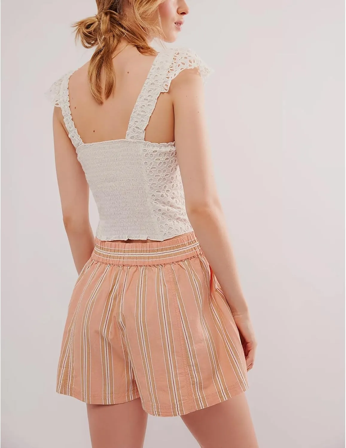 Y2k Striped Boxer Shorts Women High Waist Elastic Lounge Baggy Shorts Green White Striped Pajama Sleep Shorts