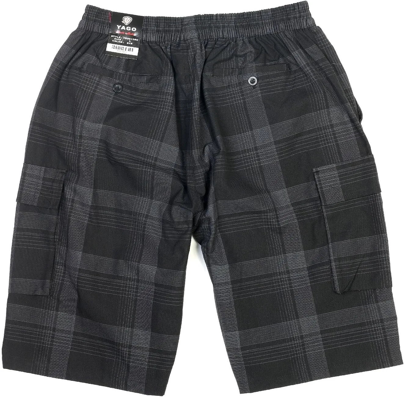 YAGO Men's Elastic Waist Drawstring Relaxed Fit Plaid Cargo Shorts S-5XL