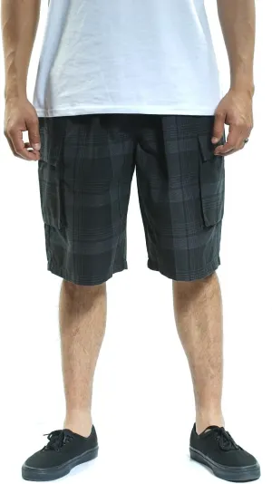 YAGO Men's Elastic Waist Drawstring Relaxed Fit Plaid Cargo Shorts S-5XL