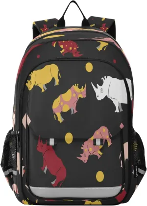Yellow and Pink Rhinoceros Backpack, School Backpack Lightweight Laptop Backpack Student Book Bags with Reflective Stripes