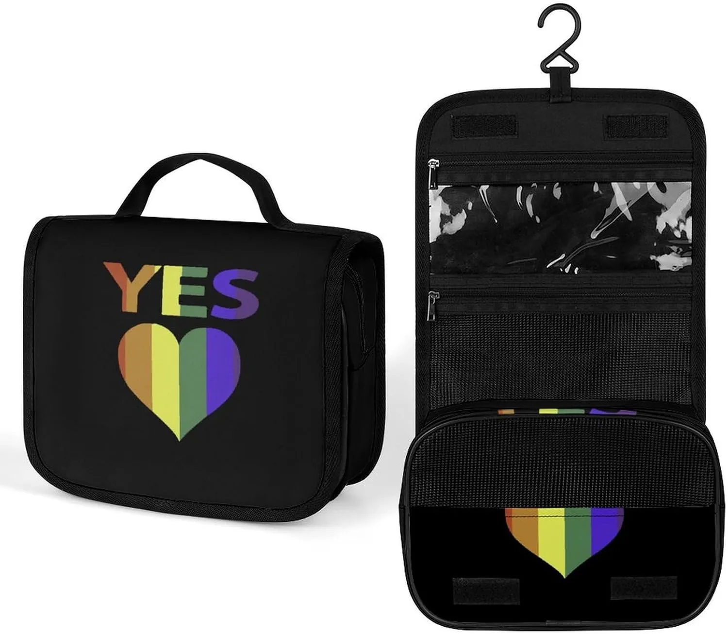 Yes Vote in Marriage Equality Gay Pride Travel Toiletry Bag Full Print Wash Makeup Bag Portable Cosmetic Organizer with Hook Handbag