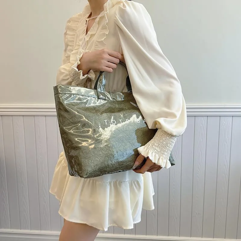 YFGBCX PVC Surface Kraft Paper Tote for Women - Large Solid Color Hobo Bag with Letter Print