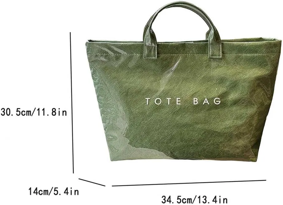 YFGBCX PVC Surface Kraft Paper Tote for Women - Large Solid Color Hobo Bag with Letter Print