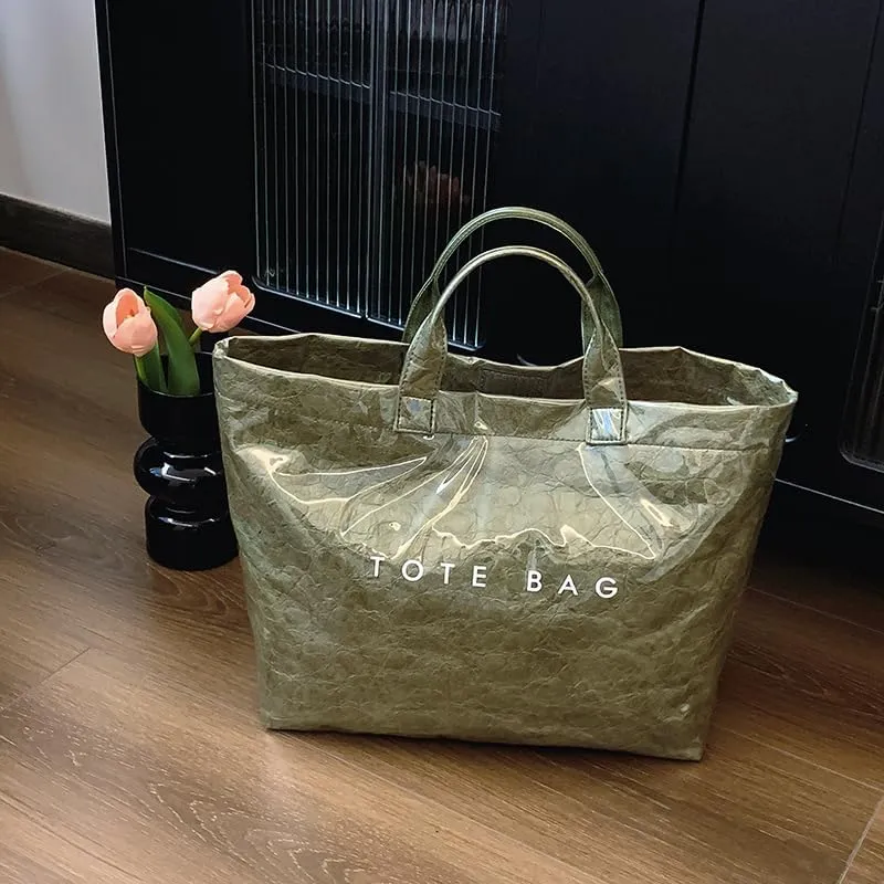 YFGBCX PVC Surface Kraft Paper Tote for Women - Large Solid Color Hobo Bag with Letter Print