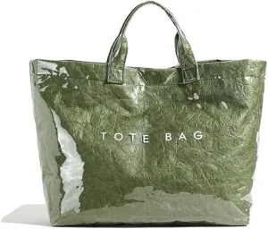 YFGBCX PVC Surface Kraft Paper Tote for Women - Large Solid Color Hobo Bag with Letter Print