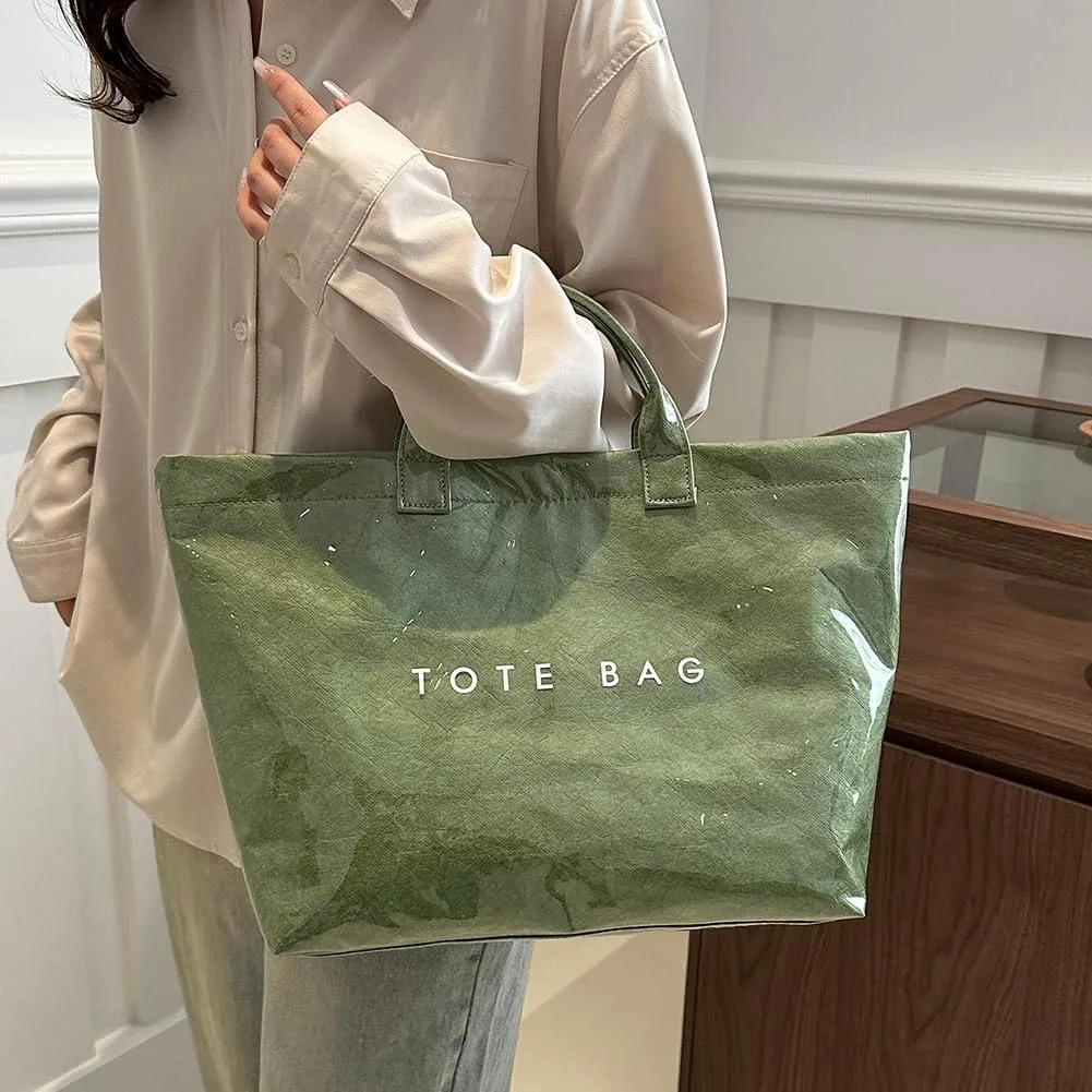 YFGBCX PVC Surface Kraft Paper Tote for Women - Large Solid Color Hobo Bag with Letter Print
