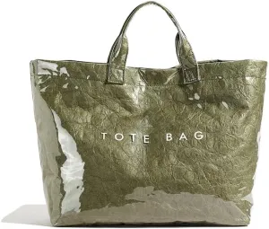 YFGBCX PVC Surface Kraft Paper Tote for Women - Large Solid Color Hobo Bag with Letter Print