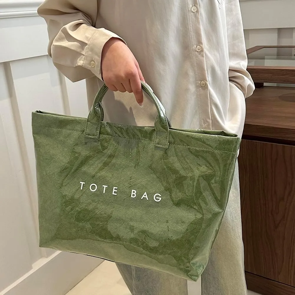 YFGBCX PVC Surface Kraft Paper Tote for Women - Large Solid Color Hobo Bag with Letter Print