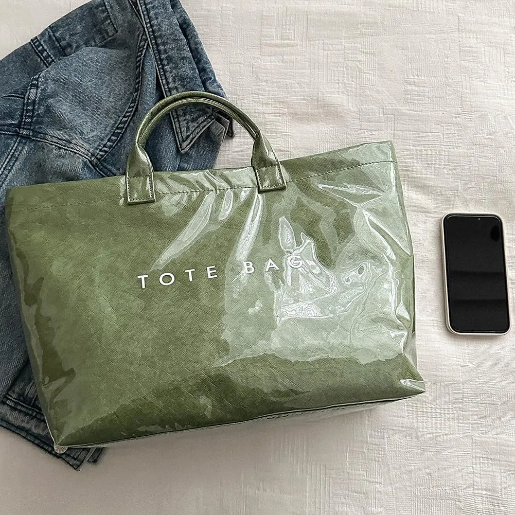 YFGBCX PVC Surface Kraft Paper Tote for Women - Large Solid Color Hobo Bag with Letter Print