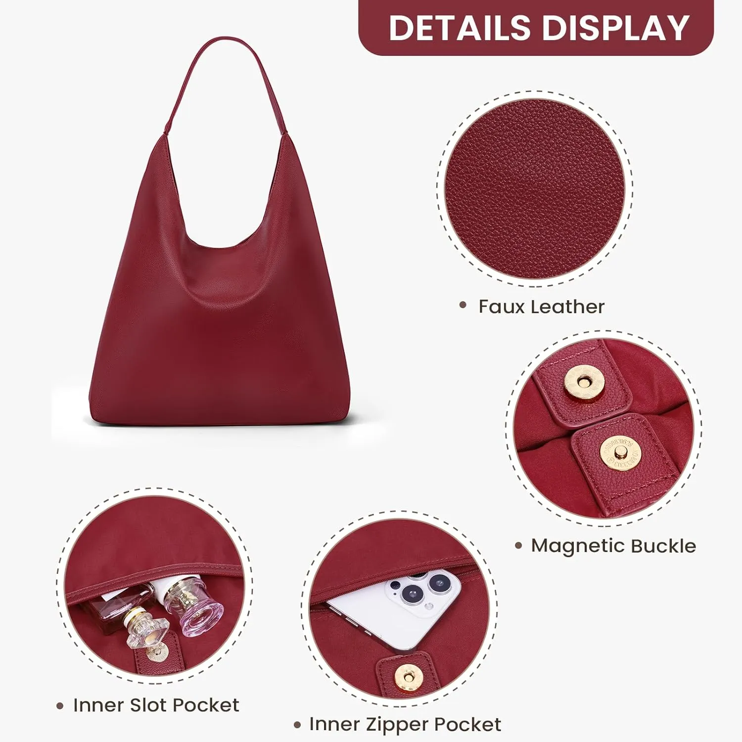 YFGBCX Slouchy Hobo Tote Bags for Women - Faux Leather Work & College Tote Handbags with Small Pouch