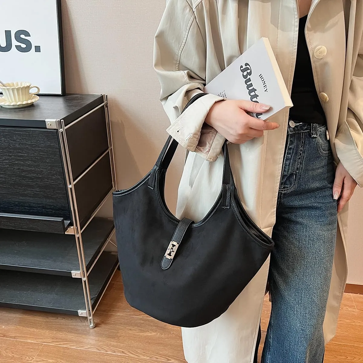 YFGBCX Tote Bags Suede Bag for Women Fall Hobo Bag Bucket Tote Bag Work Hobo Handbags Scoop Neck Tote