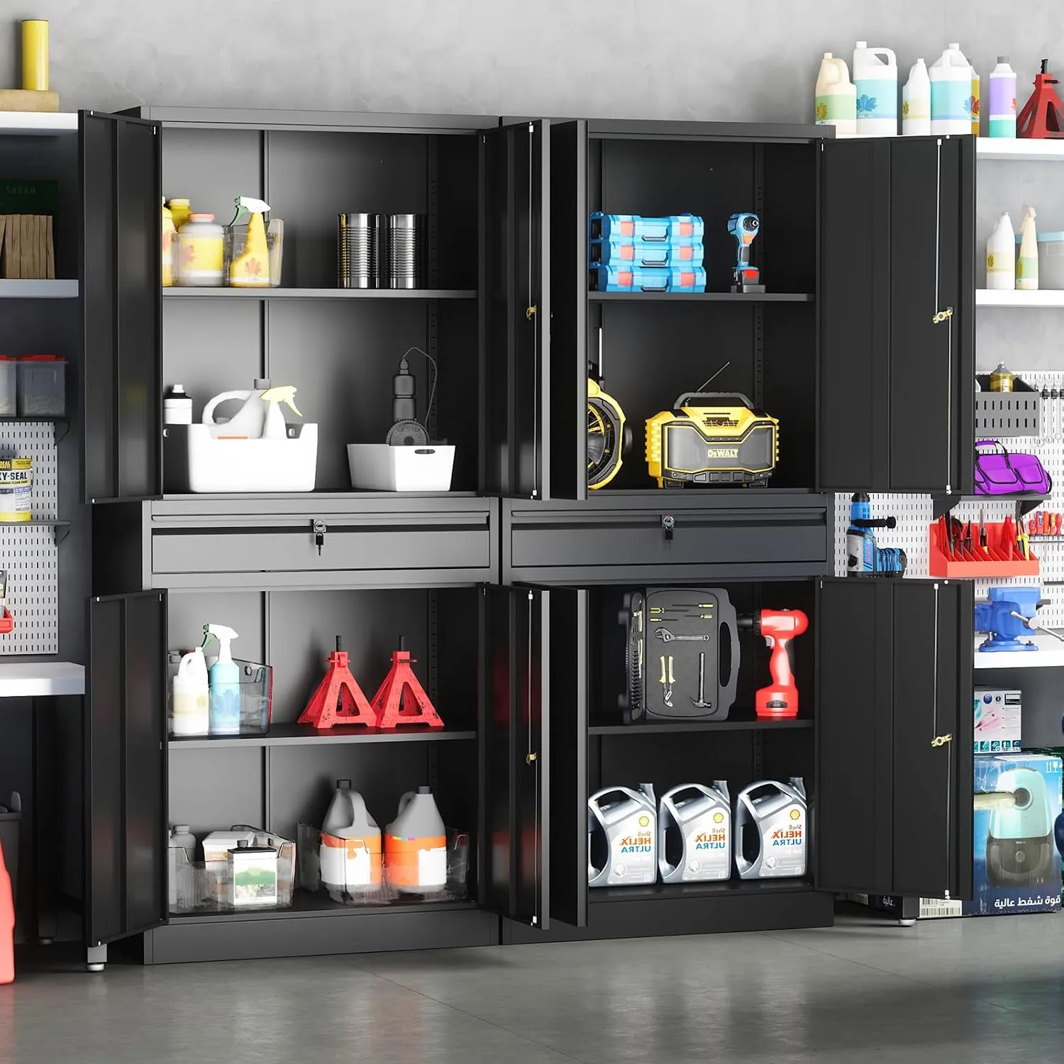 Yizosh Metal Garage Storage Cabinet with Locking Doors and Adjustable Shelves, Tool Storage Cabinet with 1 Drawer - 71" Steel Locking Cabinet for Garage, Warehouse (Black)