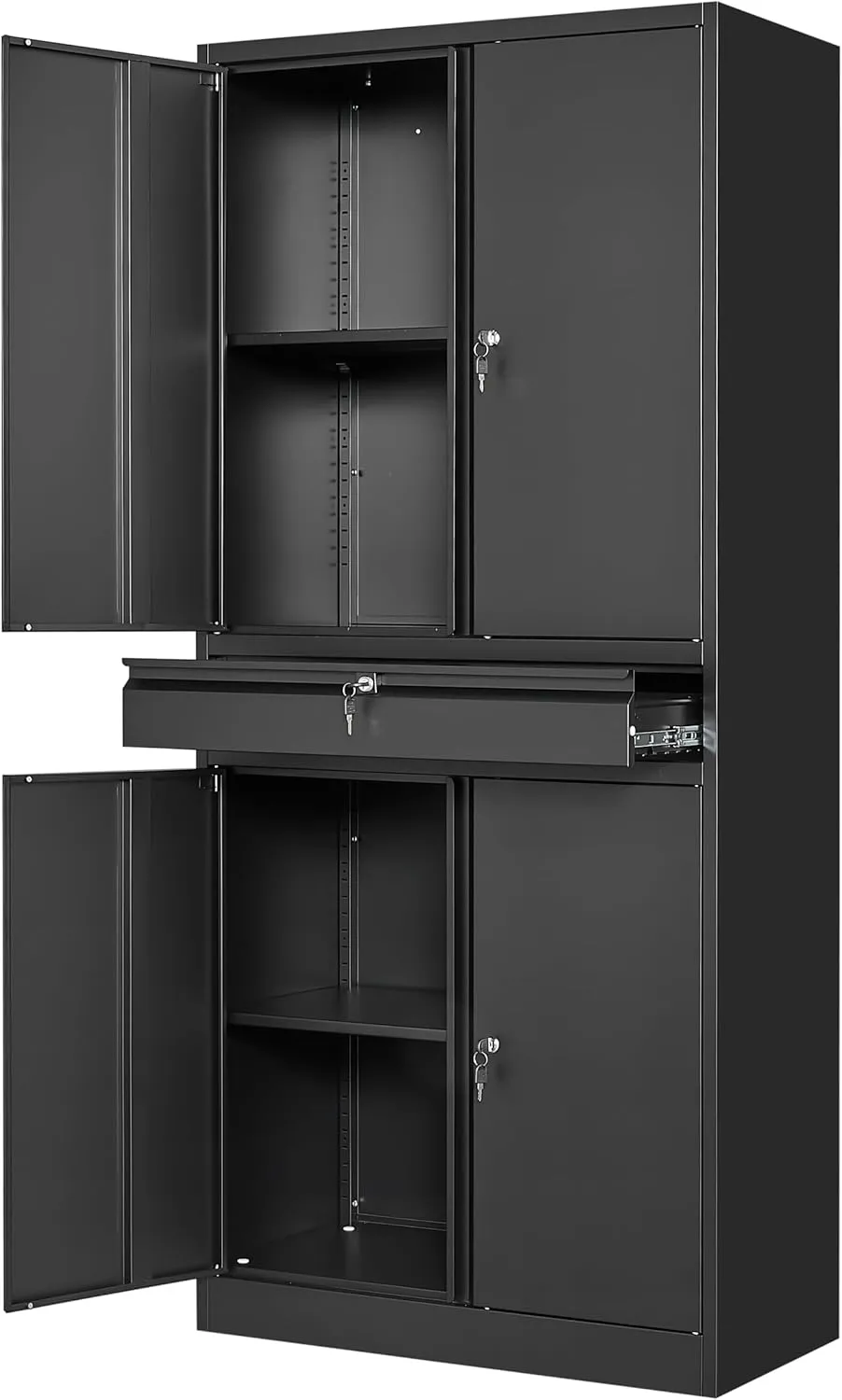 Yizosh Metal Garage Storage Cabinet with Locking Doors and Adjustable Shelves, Tool Storage Cabinet with 1 Drawer - 71" Steel Locking Cabinet for Garage, Warehouse (Black)
