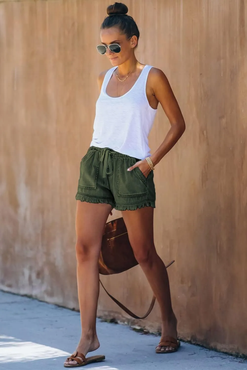 YOCUR Womens Lightweight Shorts Casual Baggy Trendy Short Pants Elastic Waist Drawstring Comfy Shorts