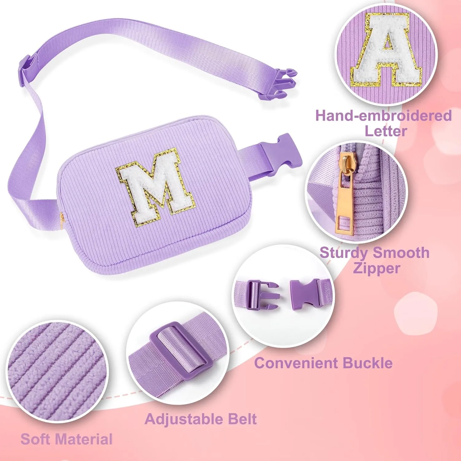 YOOLIFE Gifts for Girls Teen Girl - Kids Crossbody Bag for Girls Fanny Pack, Personalized Daughter Sister Birthday Gift for Teens, Purple Initial Belt Bag Teen Girl Stuff Waist Packs (Purple S)