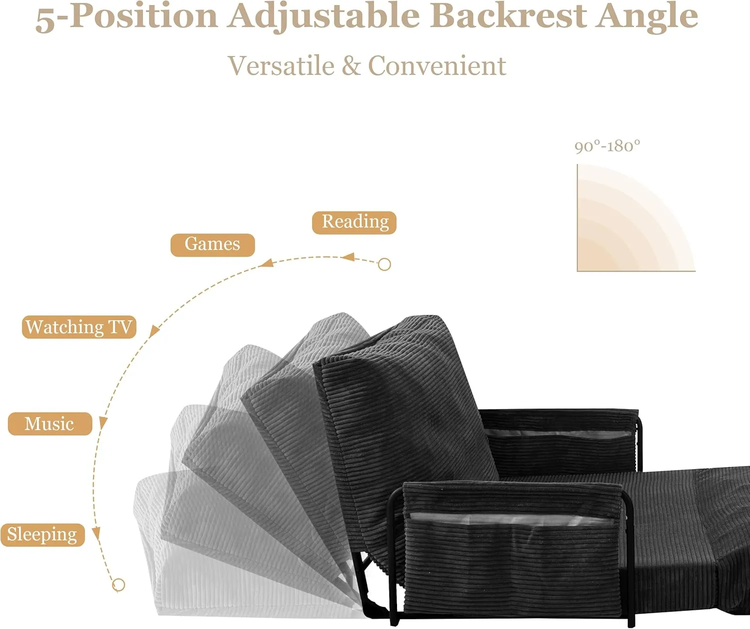 YOSHOOT Lazy Floor Sofa Convertible Bean Bag Sofa Bed Couch, 5-Position Foldable Sleeper Chair with Armrest, Ideal for Reading & Gaming
