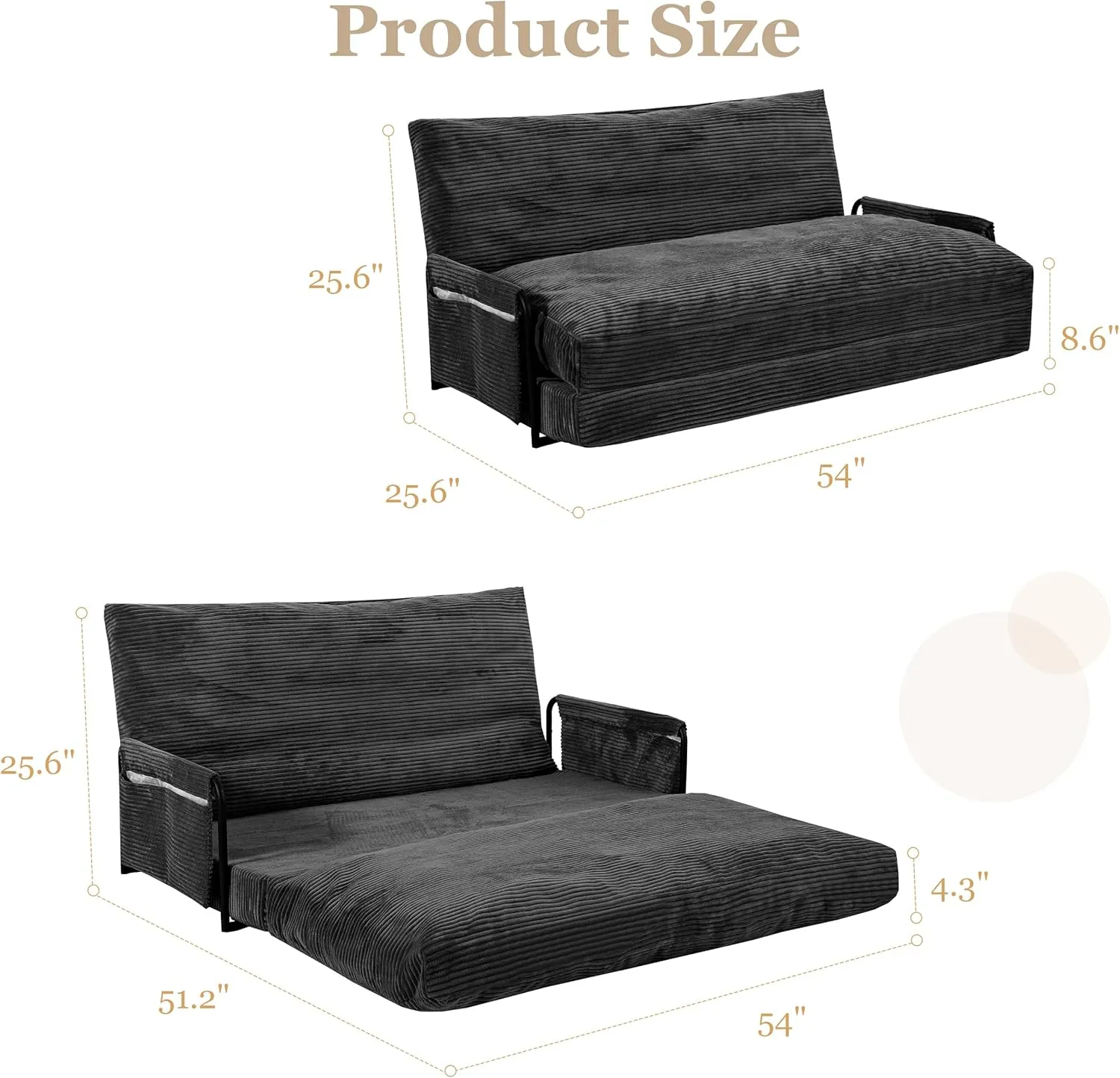YOSHOOT Lazy Floor Sofa Convertible Bean Bag Sofa Bed Couch, 5-Position Foldable Sleeper Chair with Armrest, Ideal for Reading & Gaming