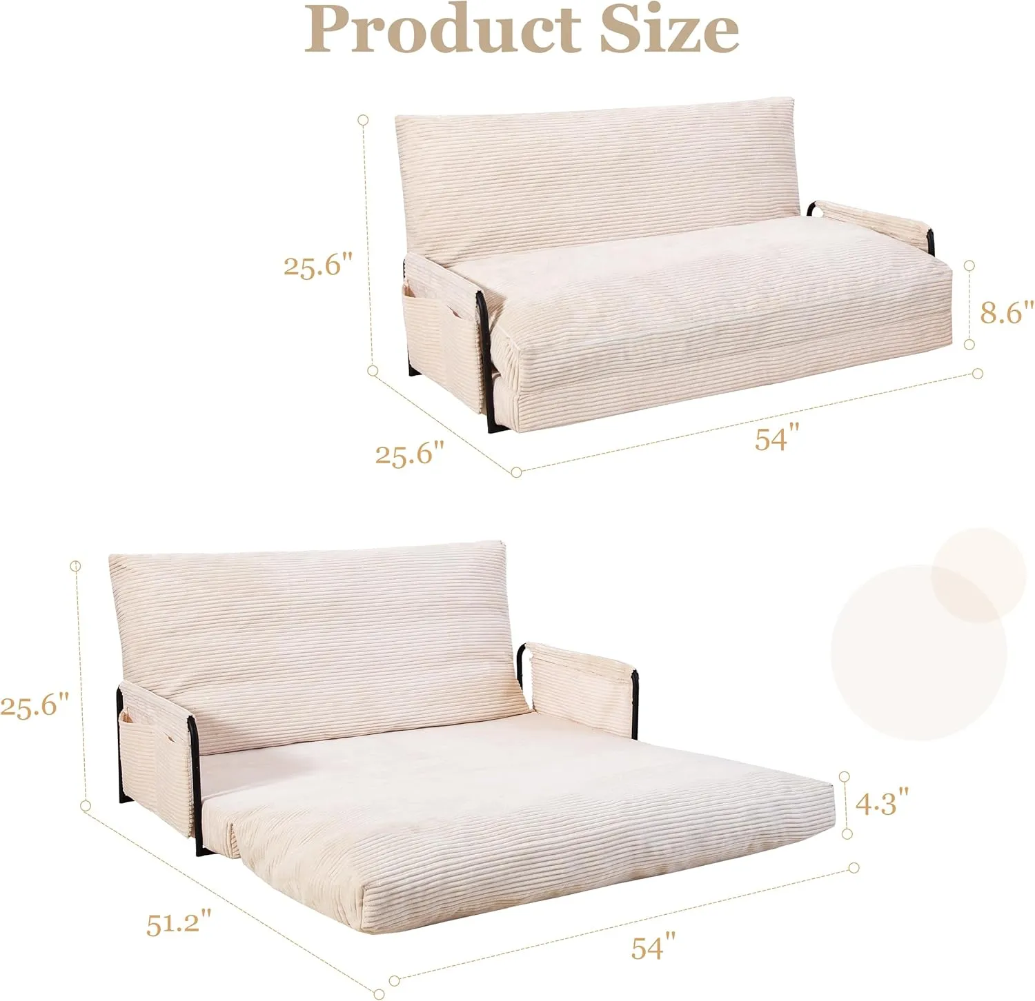 YOSHOOT Lazy Floor Sofa Convertible Bean Bag Sofa Bed Couch, 5-Position Foldable Sleeper Chair with Armrest, Ideal for Reading & Gaming