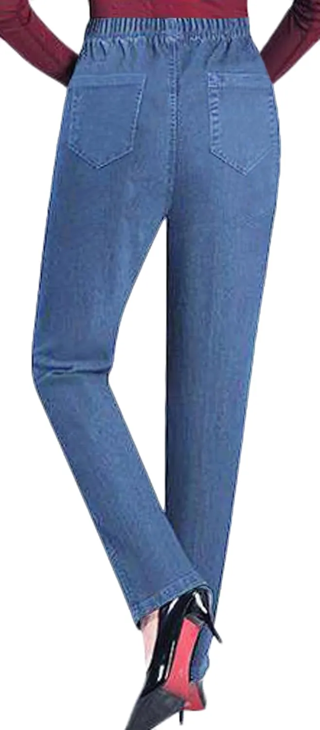Youhan Women's Cotton Blend Denim Pants Casual Elastic Waist Pull On Jeans