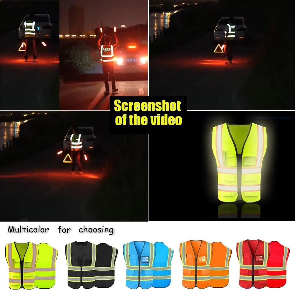YOWESHOP High Reflective Visibility Safety Vest Custom Your Logo Safety Workwear with Reflective Strips and Front Zipper