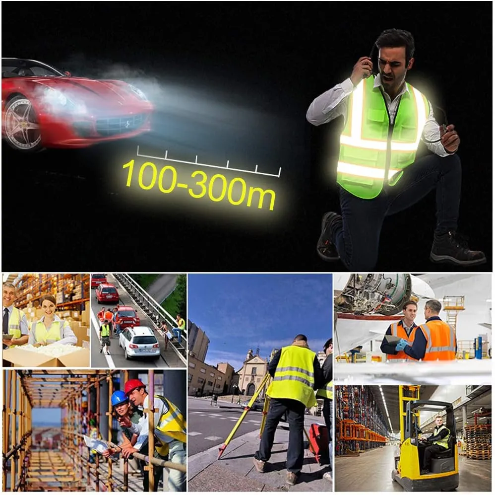 YOWESHOP High Reflective Visibility Safety Vest Custom Your Logo Safety Workwear with Reflective Strips and Front Zipper