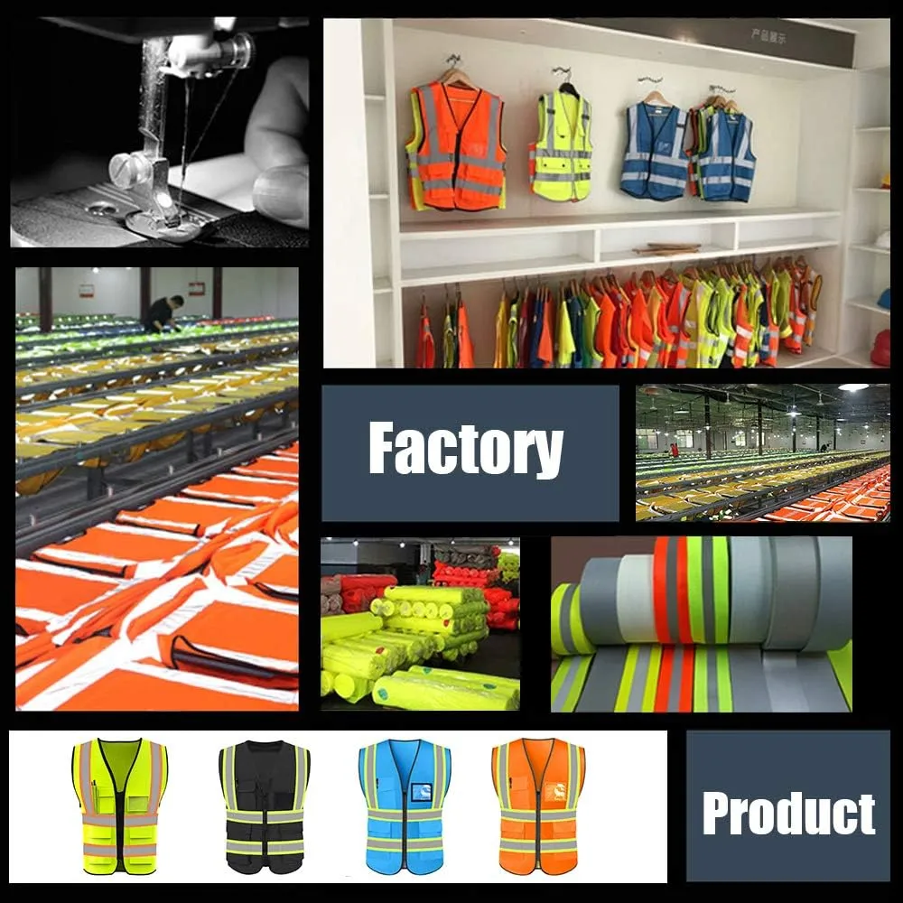 YOWESHOP High Reflective Visibility Safety Vest Custom Your Logo Safety Workwear with Reflective Strips and Front Zipper