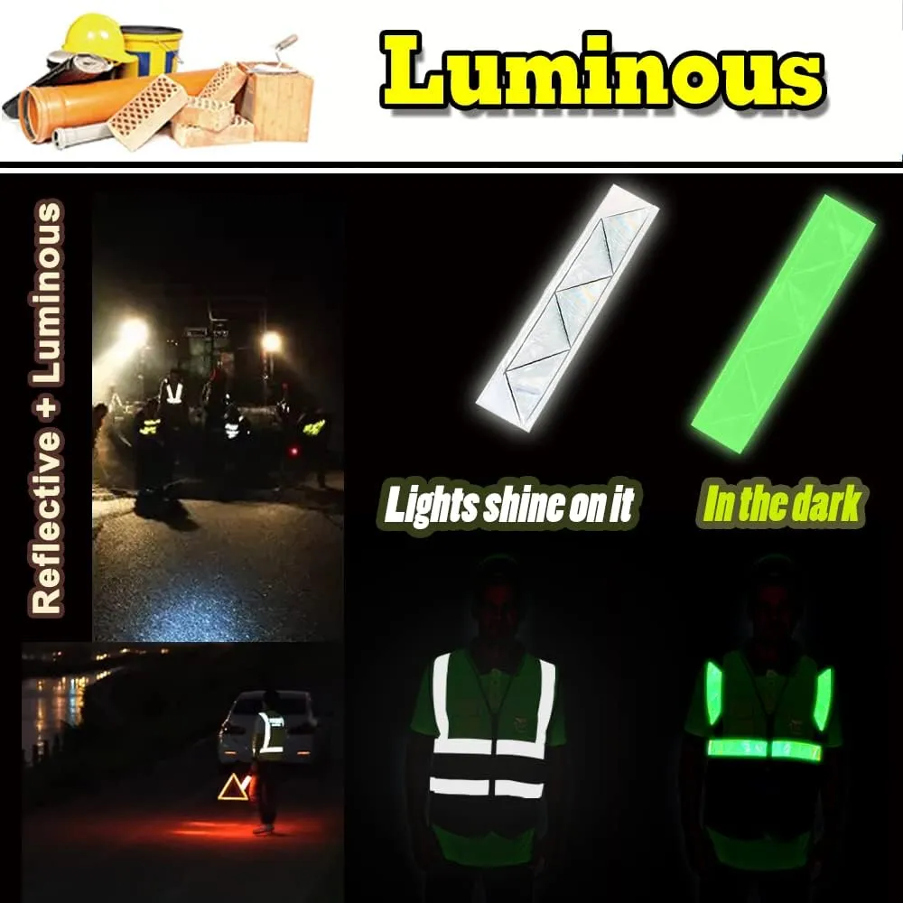 YOWESHOP High Visibility Safety Vest Custom Your Logo Protective Workwear 5 Pockets With Reflective Strips Outdoor Work Vest (2XL, Yellow Luminous)