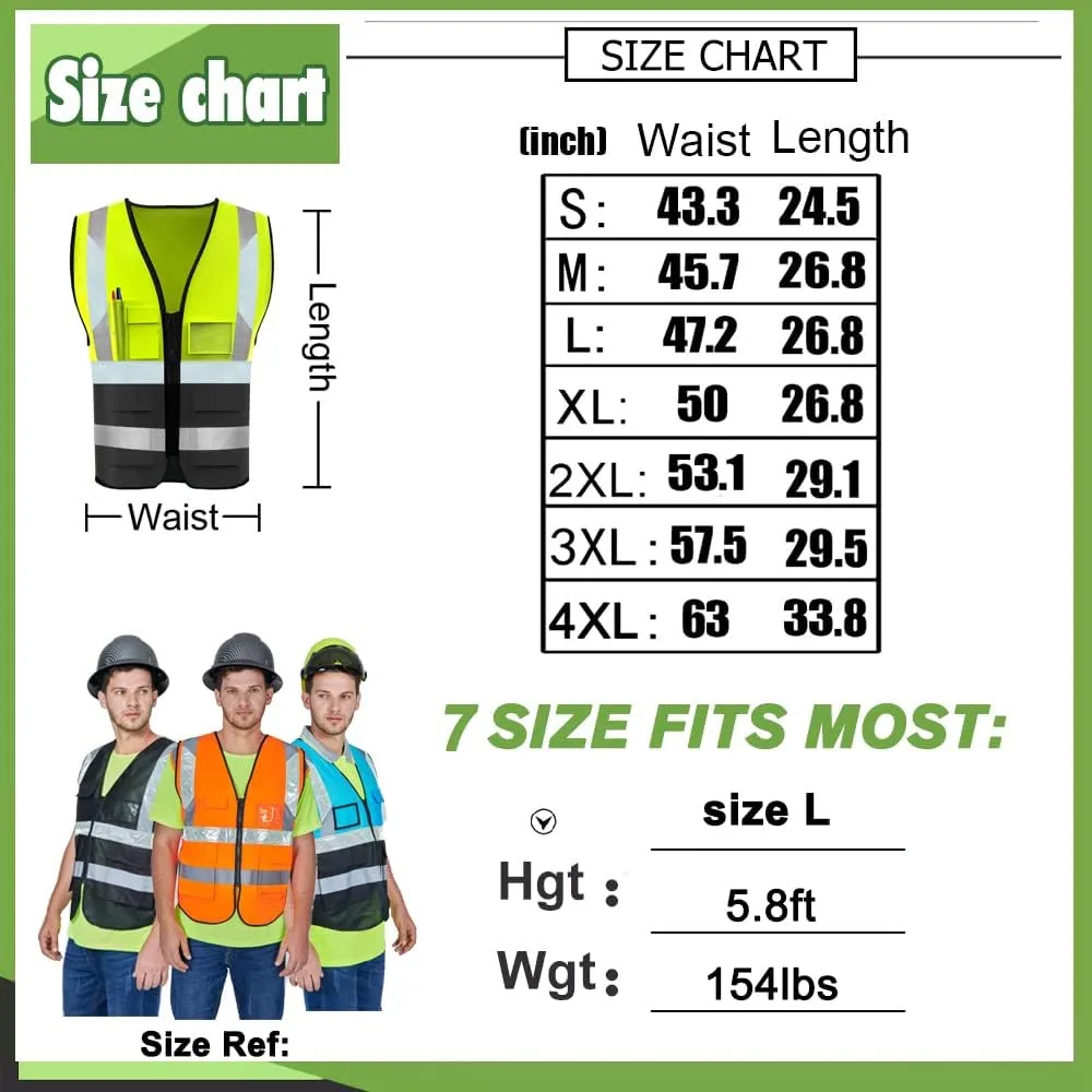 YOWESHOP High Visibility Safety Vest Custom Your Logo Protective Workwear 5 Pockets With Reflective Strips Outdoor Work Vest (2XL, Yellow Luminous)
