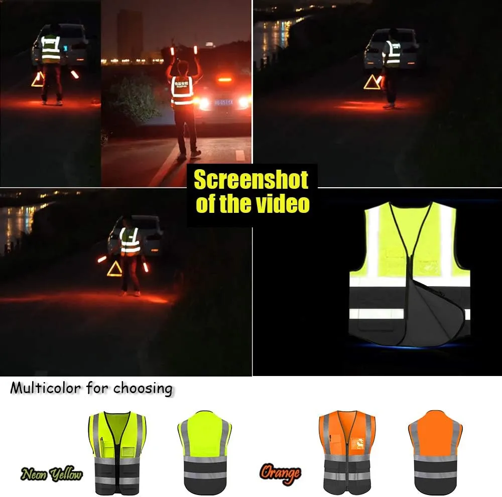 YOWESHOP High Visibility Safety Vest with Reflective Strips Custom Your Logo Hi Vis 5 Pockets Outdoor Work Vest (Blue L)