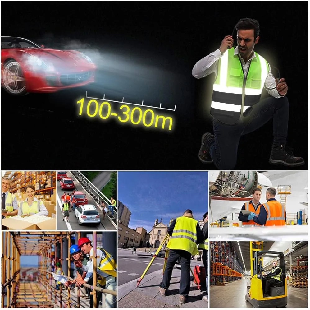 YOWESHOP High Visibility Safety Vest with Reflective Strips Custom Your Logo Hi Vis 5 Pockets Outdoor Work Vest (Blue L)