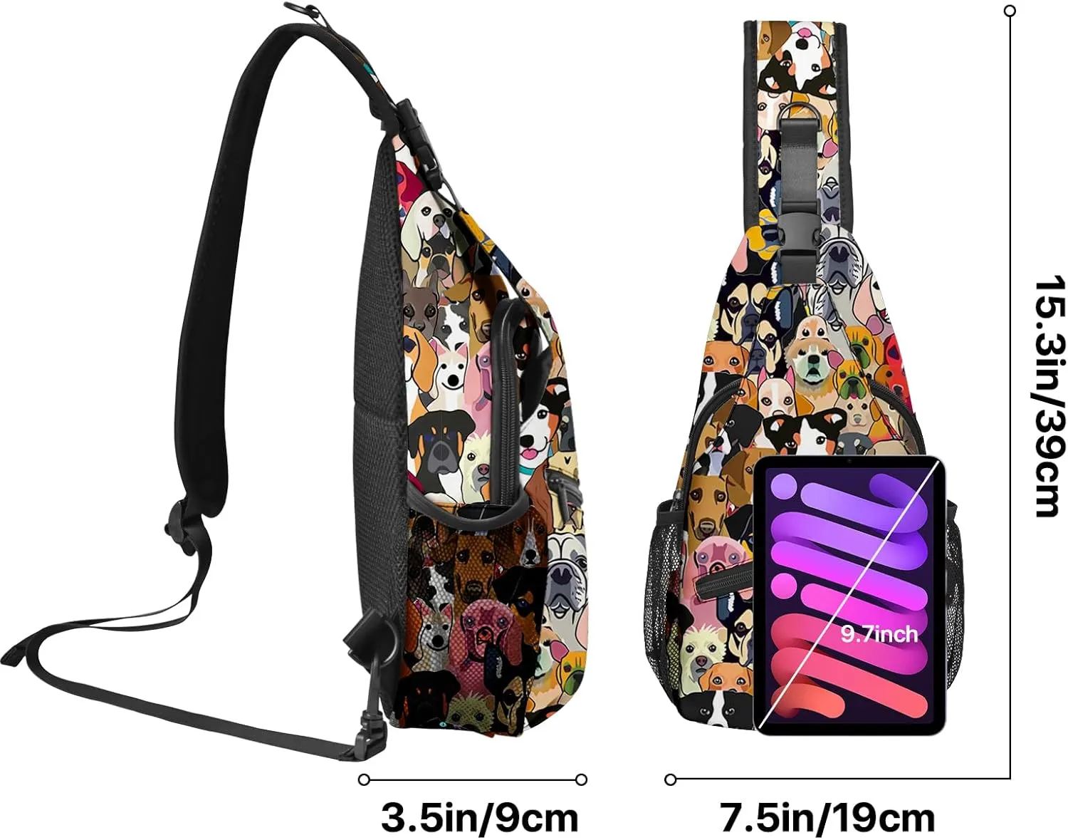 Yrebyou Colorful Dog Sling Bag Travel Crossbody Backpack Shoulder Daypack Hiking chest Pack for Women Lightweight Waterproof Adjustable Outdoor Workout