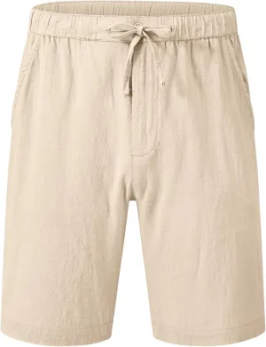 YuKaiChen Mens Casual Linen Shorts Summer Beach Vacation Lightweight Shorts Elastic Waist Drawstring Loose Fit