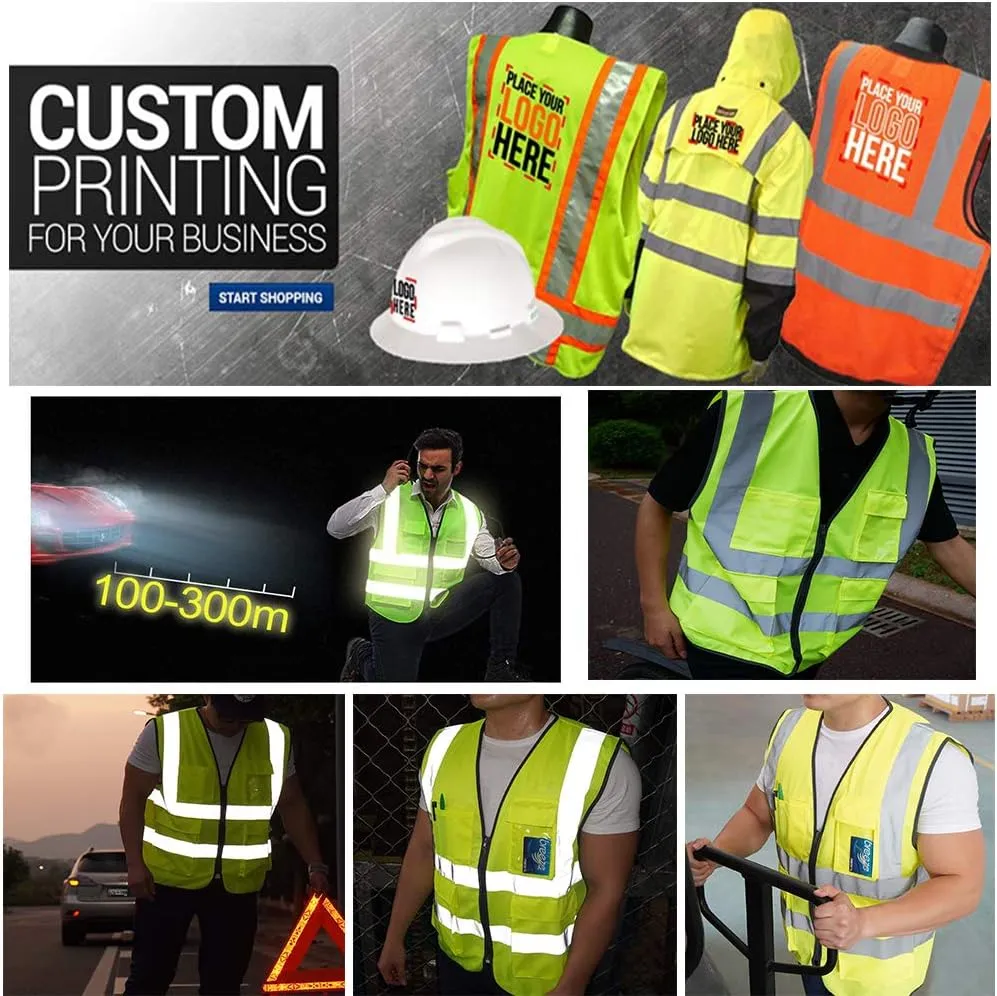 yunzhenbusiness High Visibility Reflective Safety Vest Custom Your Text on Workwear Vest