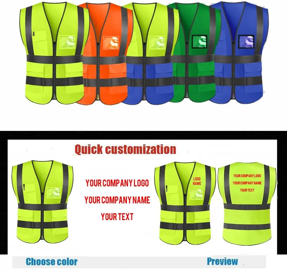 yunzhenbusiness High Visibility Reflective Safety Vest Custom Your Text on Workwear Vest