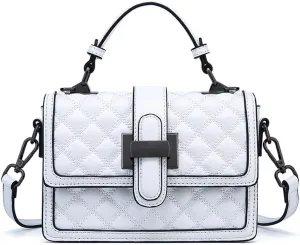 YXBQueen Quilted Crossbody Bags for Women Leather Quilted Purse Top Handle Bag Ladies Handbags Flap Satchel Purse Shoulder Bag