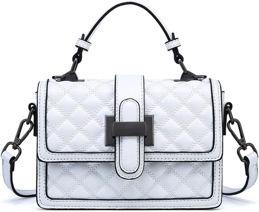 YXBQueen Quilted Crossbody Bags for Women Leather Quilted Purse Top Handle Bag Ladies Handbags Flap Satchel Purse Shoulder Bag