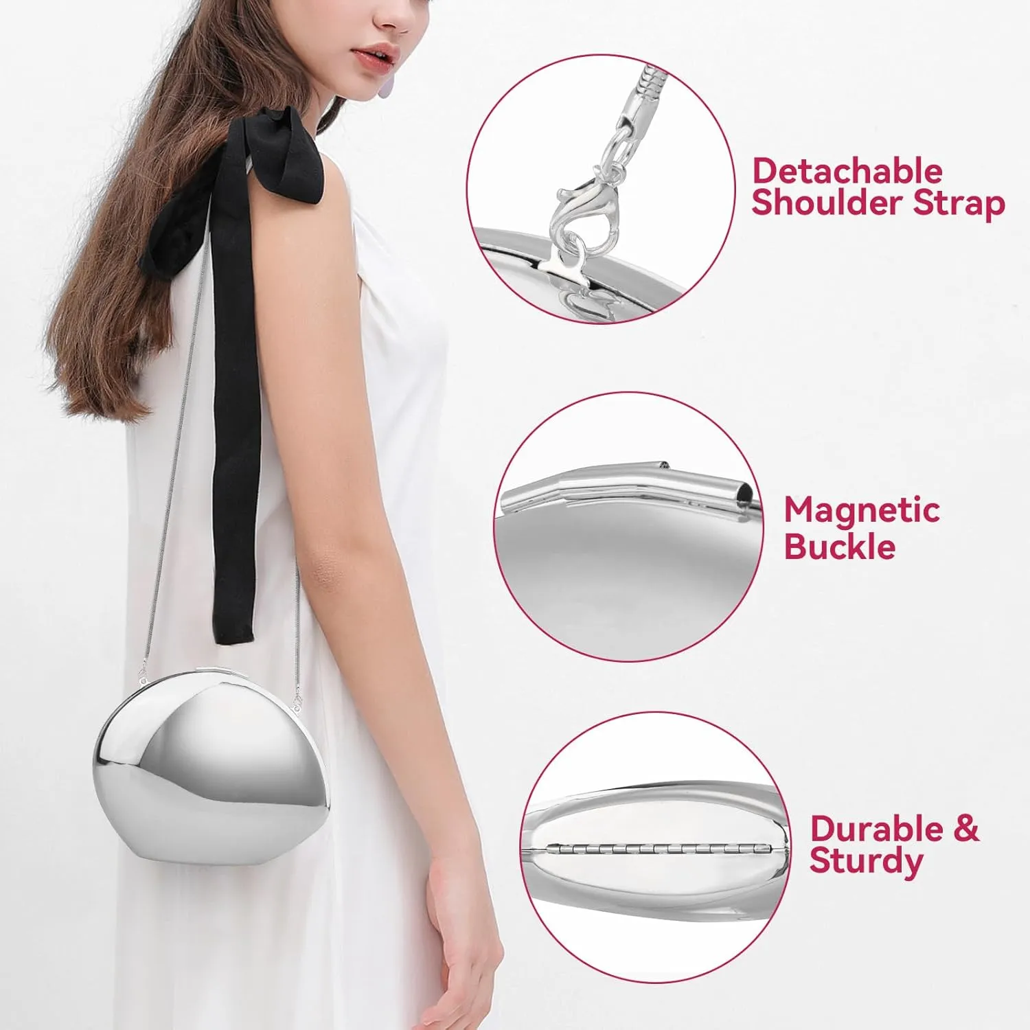 YYW Evening Clutch Purse for Women Metal Reflective Shoulder Bag Unique Handbag for Wedding Party Prom